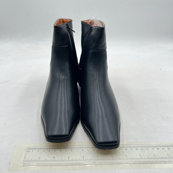 Black Square Toe Ankle Booties Comfy Chunky Low Heel Short Boot Side Zipper Shoe - Picture 3 of 8